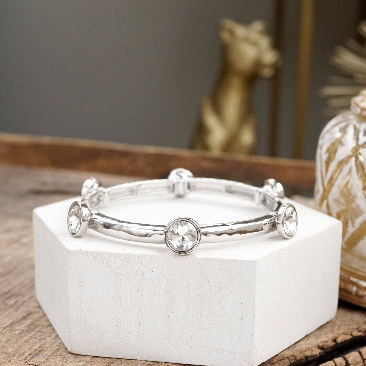 Sparkly clear crystals bangle in Gold Or Silver Tone: Gold Tone