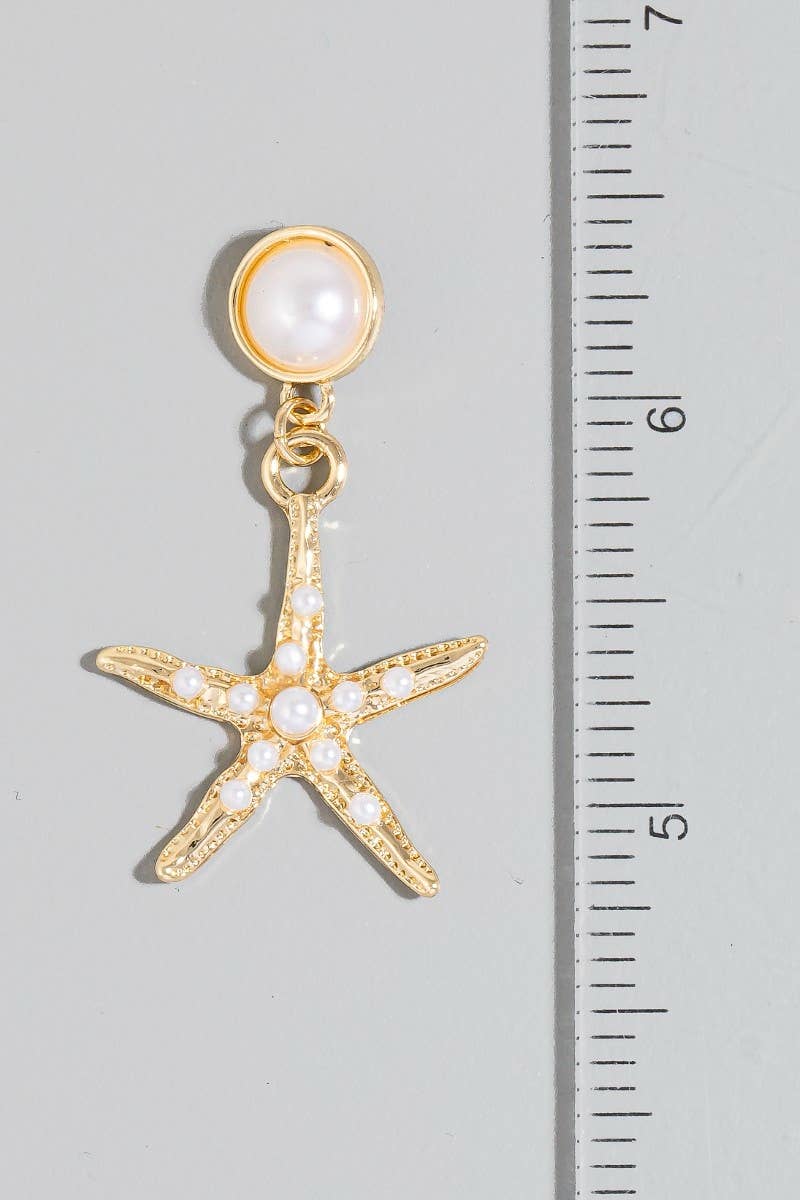 Pearl Studded Starfish Charm Dangle Earrings: CRMGD