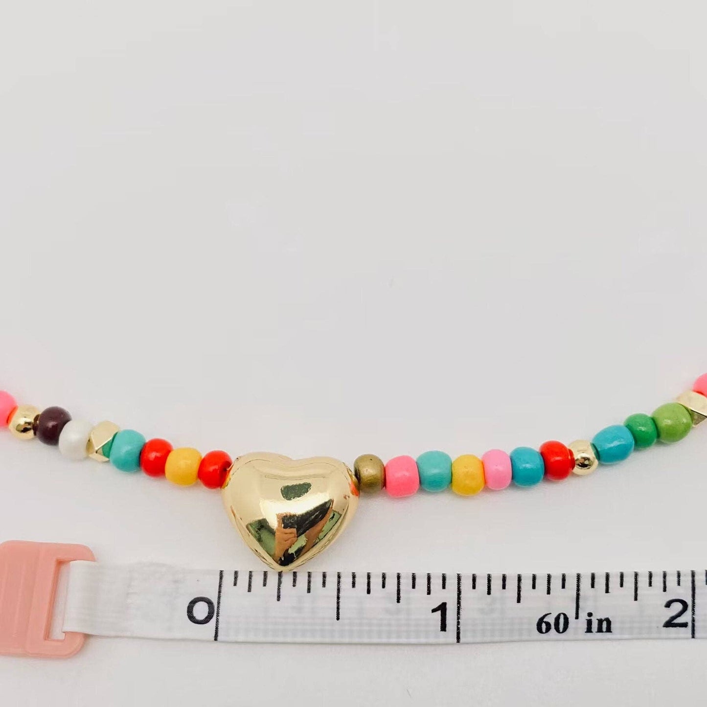 Golden Heart Charm Bohemian Glass Pearl Beaded Necklace