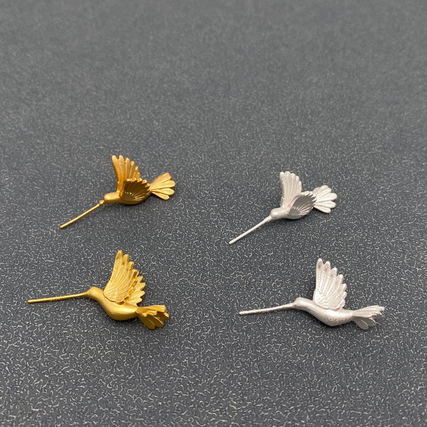 18K Gold Plated Hummingbird Ear Studs: Golden