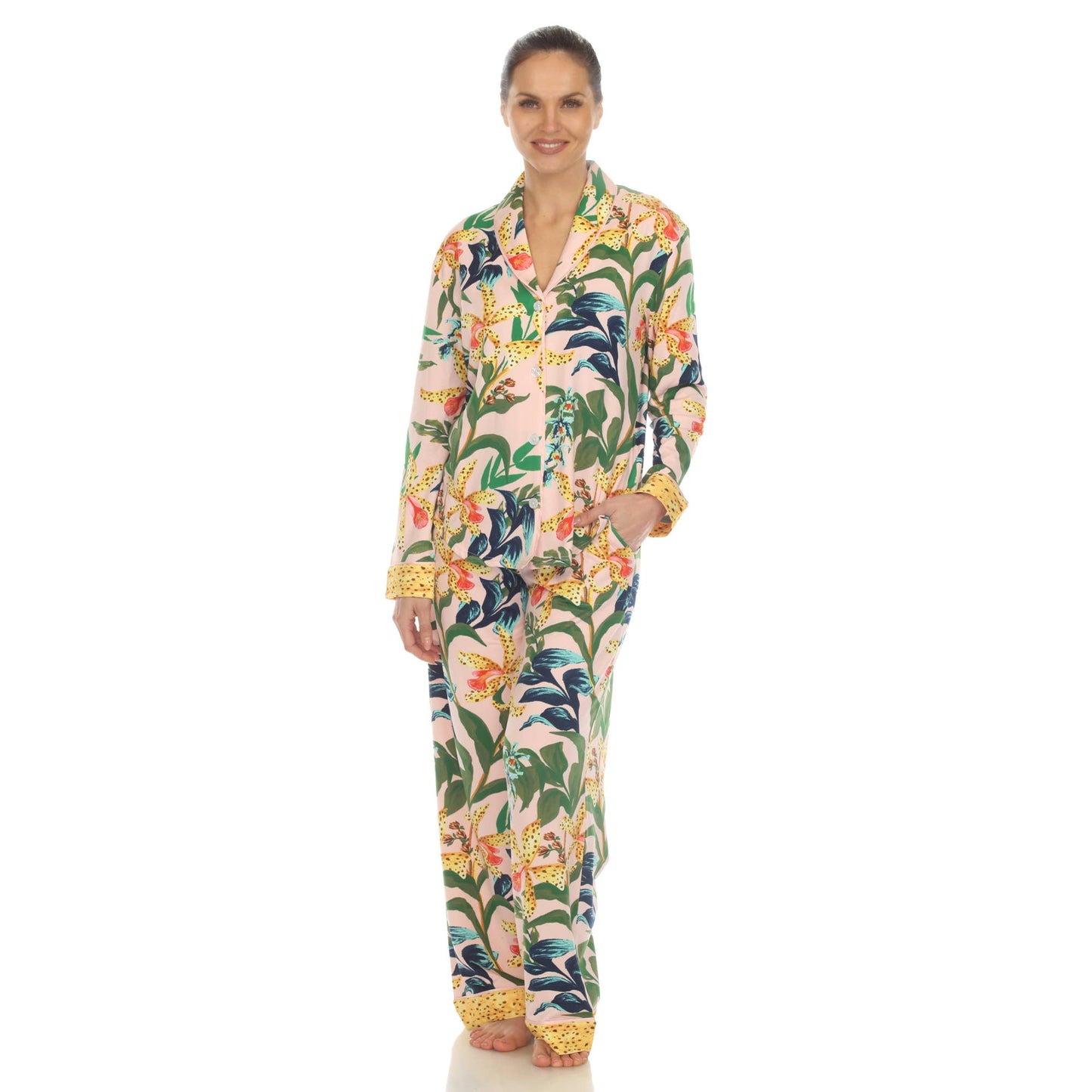 Women's Two Piece Wildflower Print Pajama Set: Navy / M