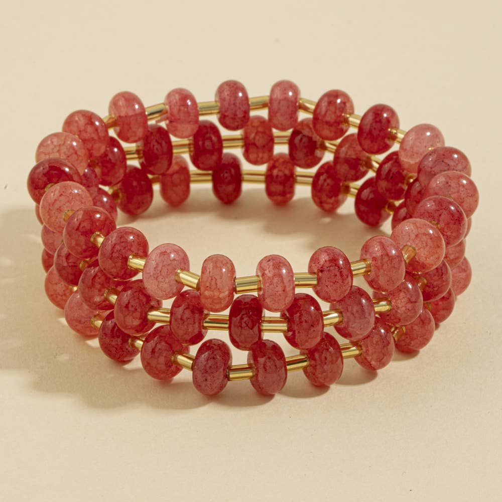 Marbled Stone Stretch Beaded Bracelet: GDWHT