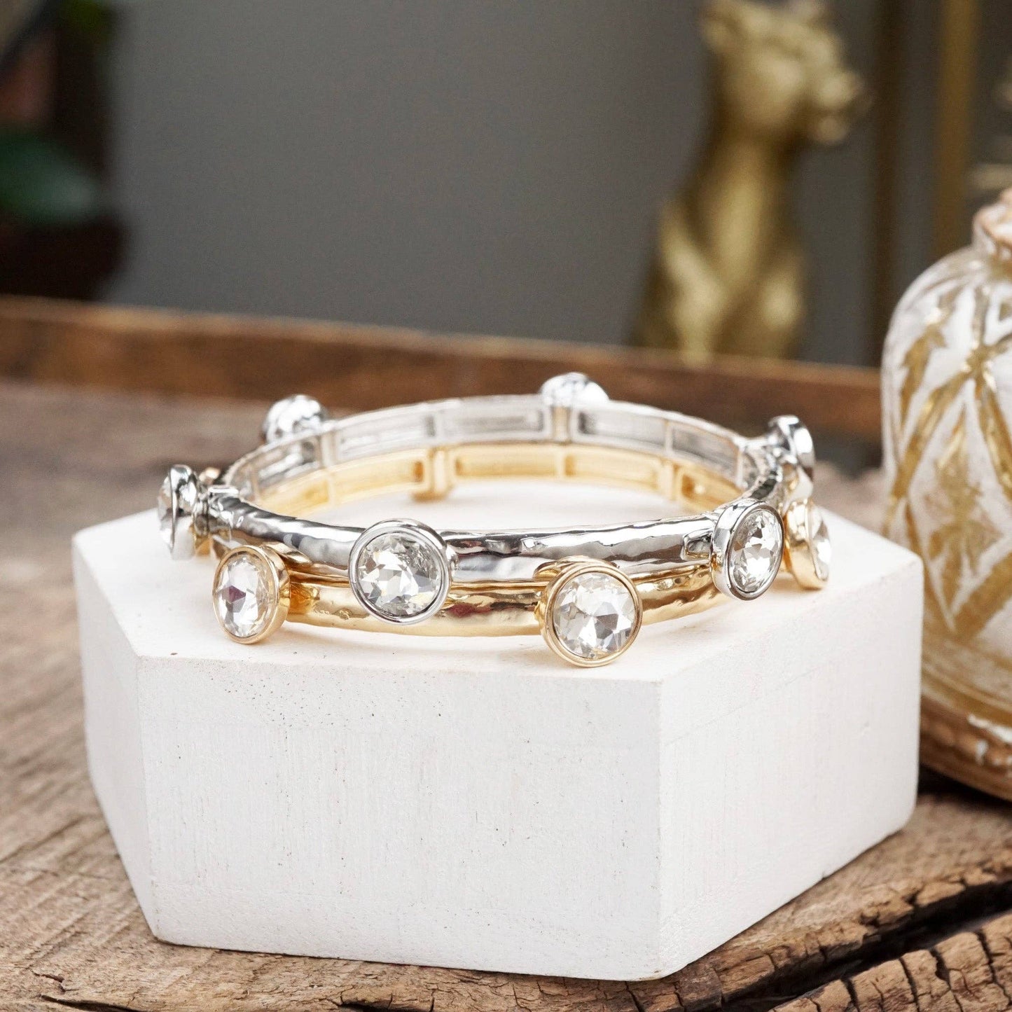 Sparkly clear crystals bangle in Gold Or Silver Tone: Gold Tone