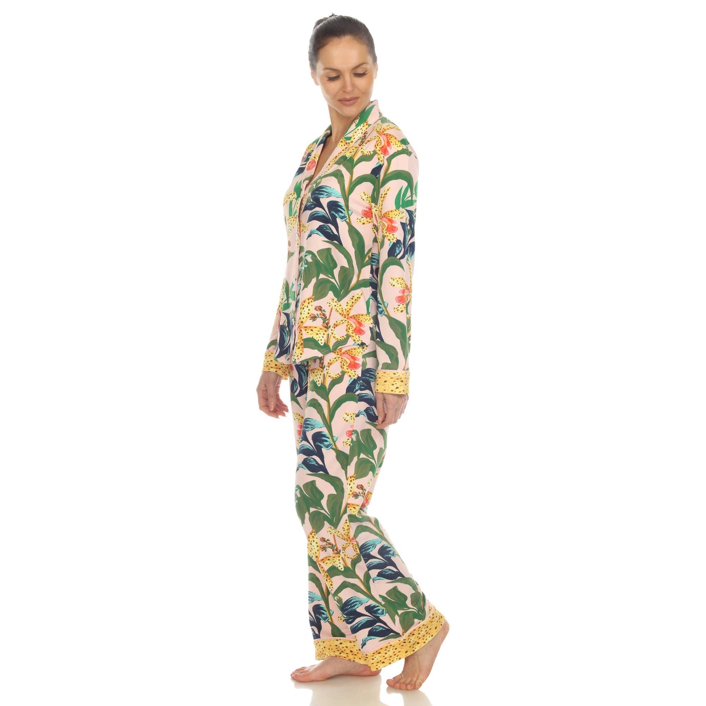 Women's Two Piece Wildflower Print Pajama Set: Navy / XL