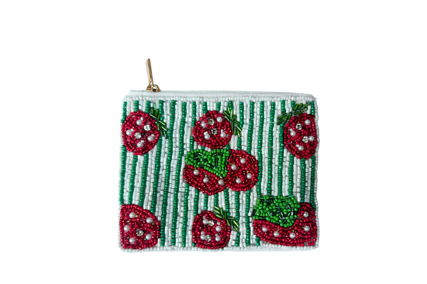 Strawberries Themed Fully Beaded Coin Purse