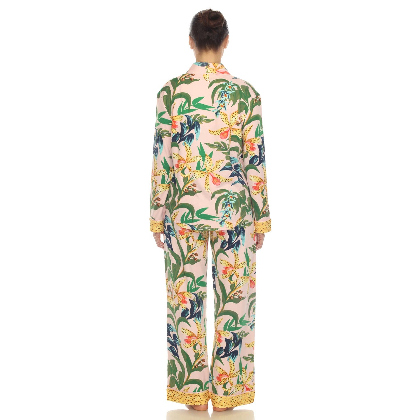 Women's Two Piece Wildflower Print Pajama Set: Navy / L