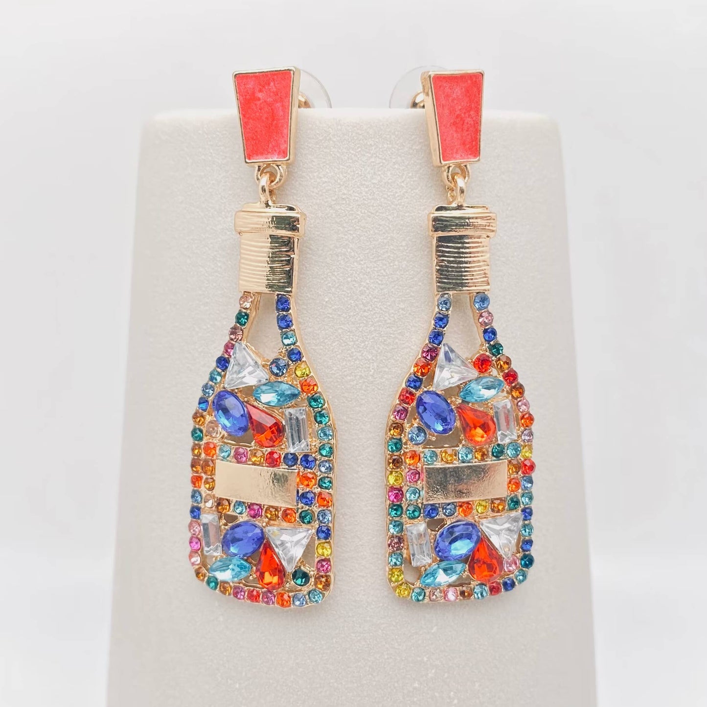 Hollow Rhinestone Bottle Stud Earrings: Gold