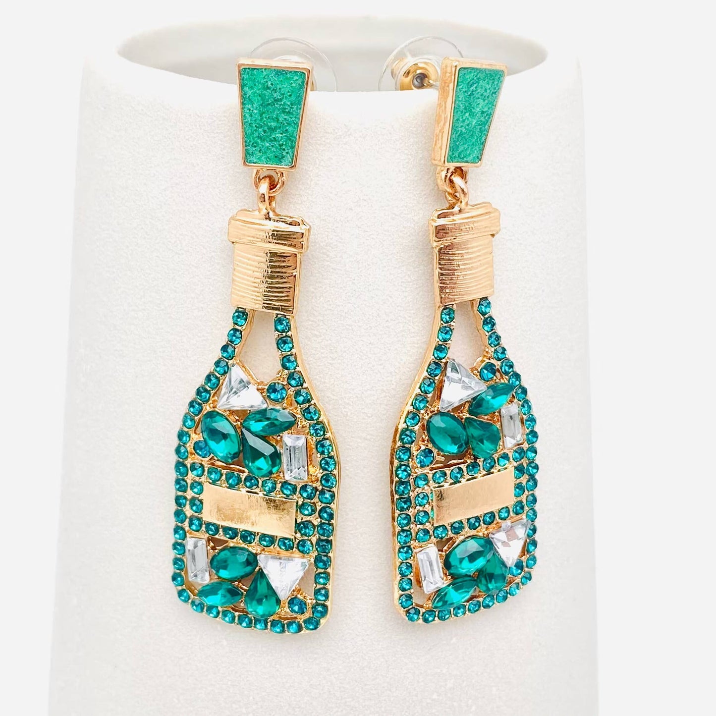 Hollow Rhinestone Bottle Stud Earrings: Gold