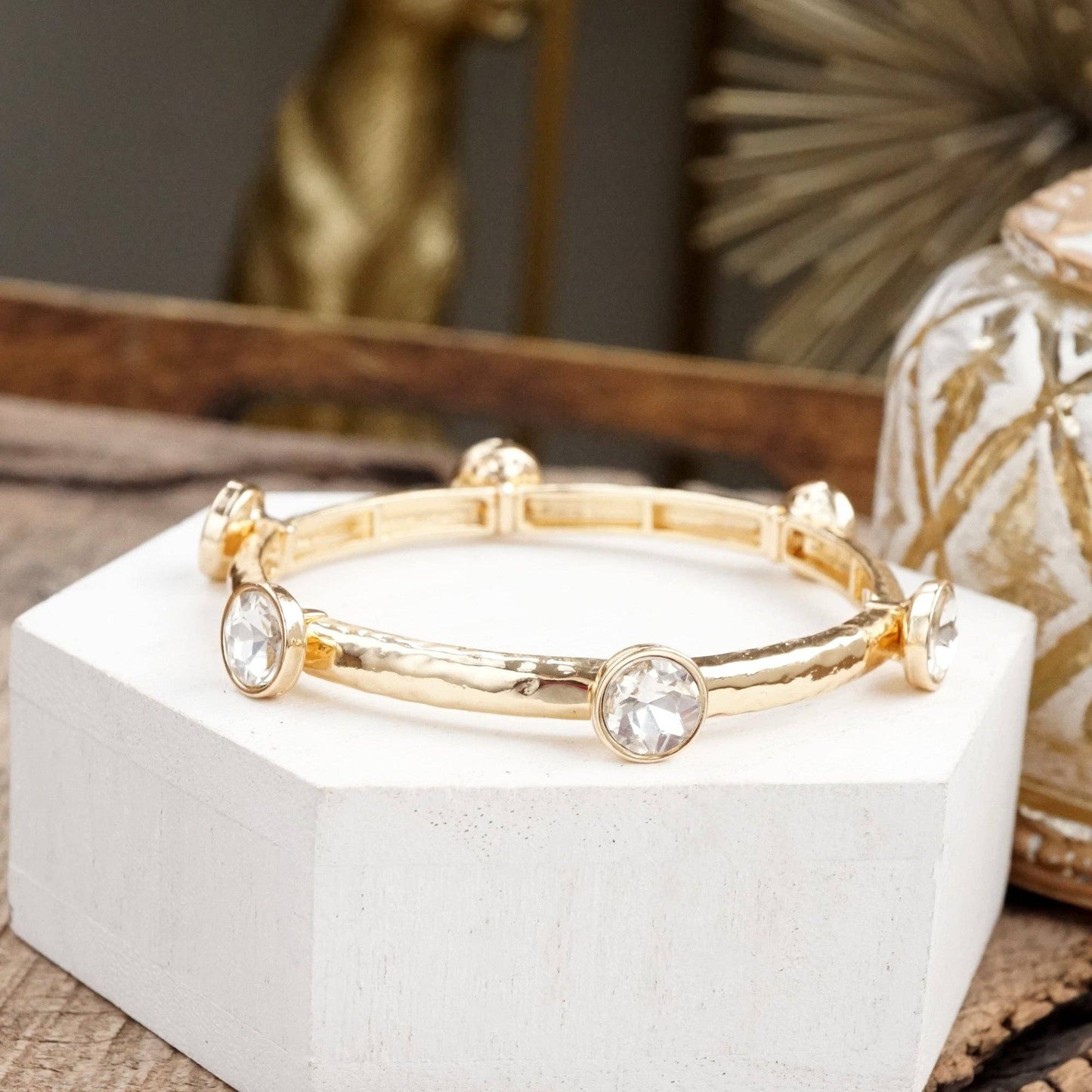 Sparkly clear crystals bangle in Gold Or Silver Tone: Gold Tone