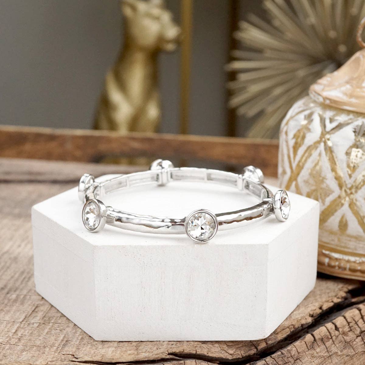 Sparkly clear crystals bangle in Gold Or Silver Tone: Gold Tone