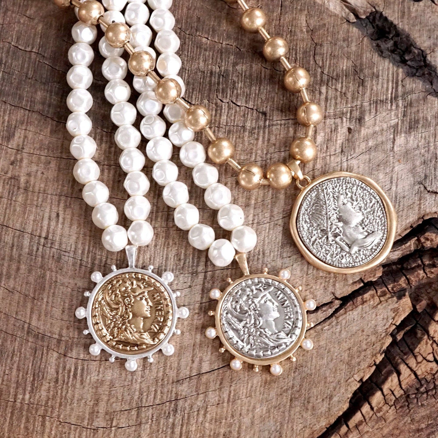 Coin Chunky Ball Chain Statement Necklace – Gold and Silver Tone: Gold