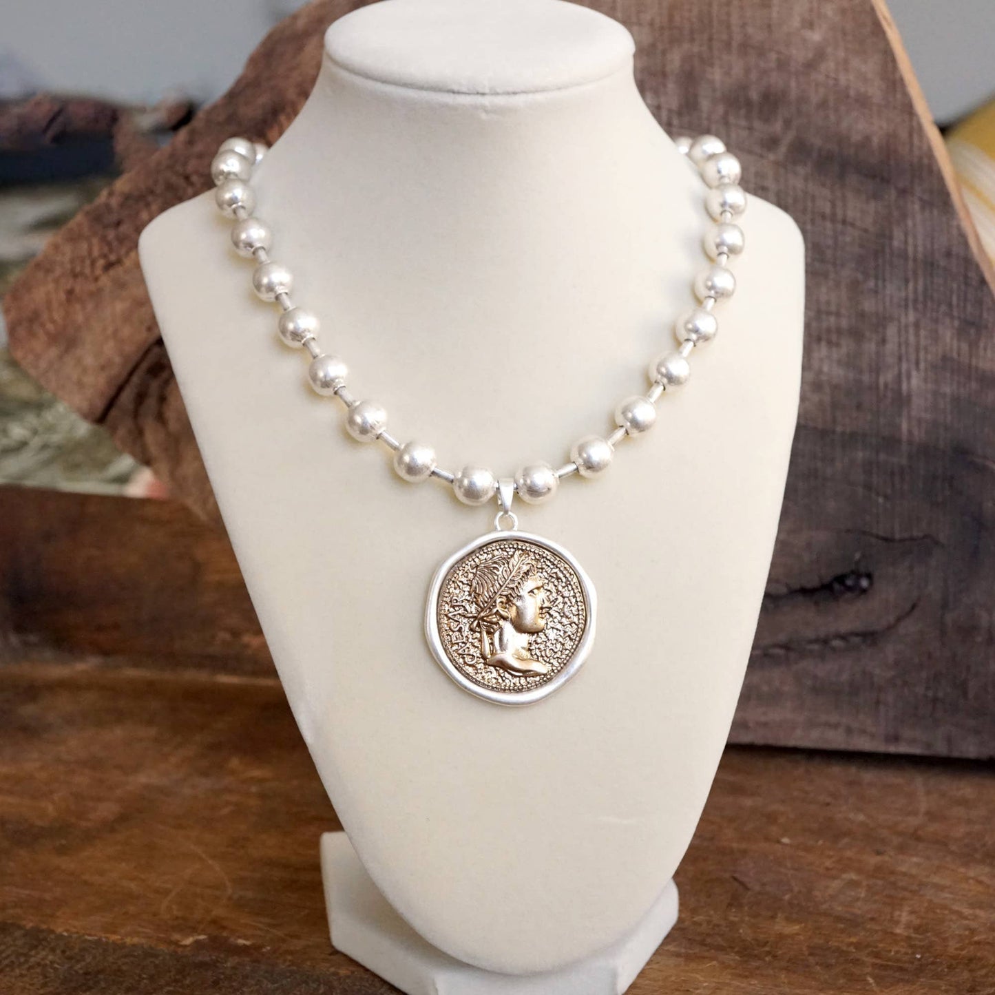 Coin Chunky Ball Chain Statement Necklace – Gold and Silver Tone: Gold