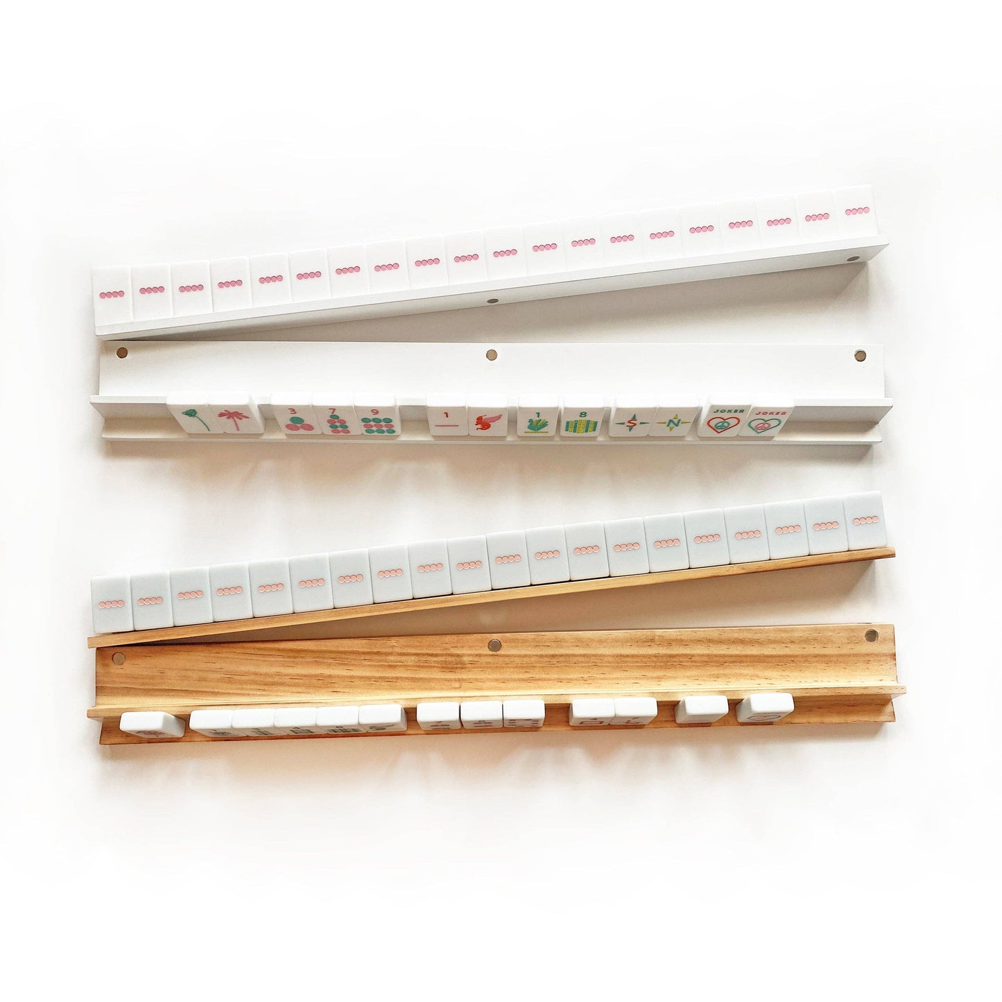 Mahjong Racks & Pushers (Set of 4): Oak