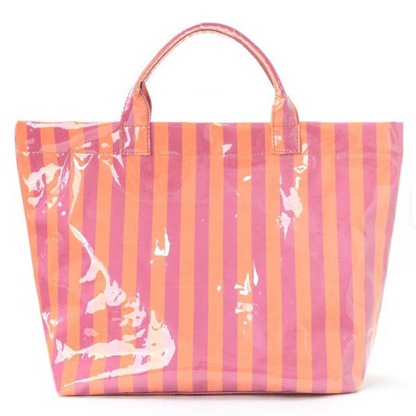 Large Striped Vinyl Tote Bags | 40P595: BLUE PINK