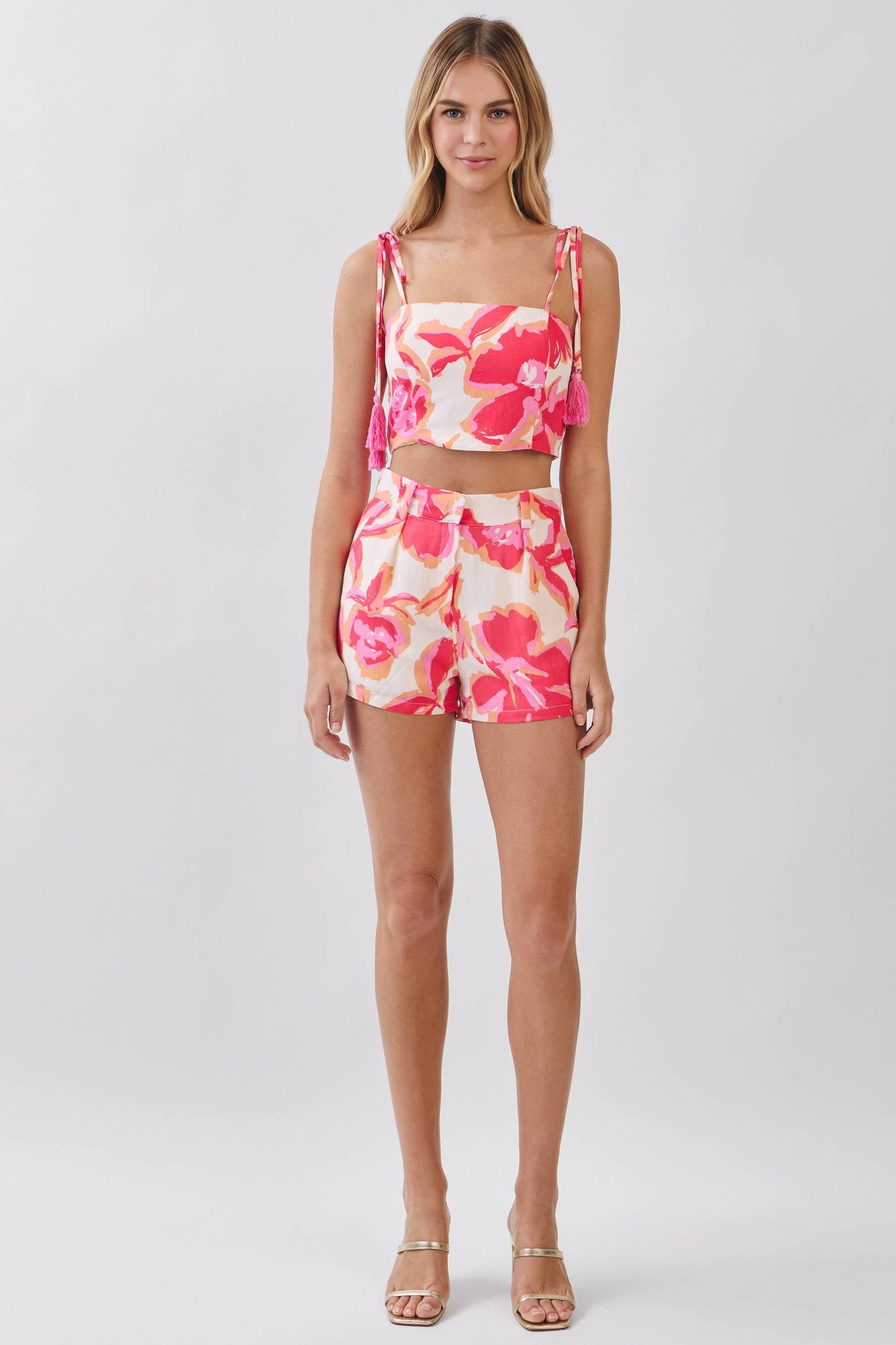 CP10353-Floral Print High-Waisted Shorts: Pink / M