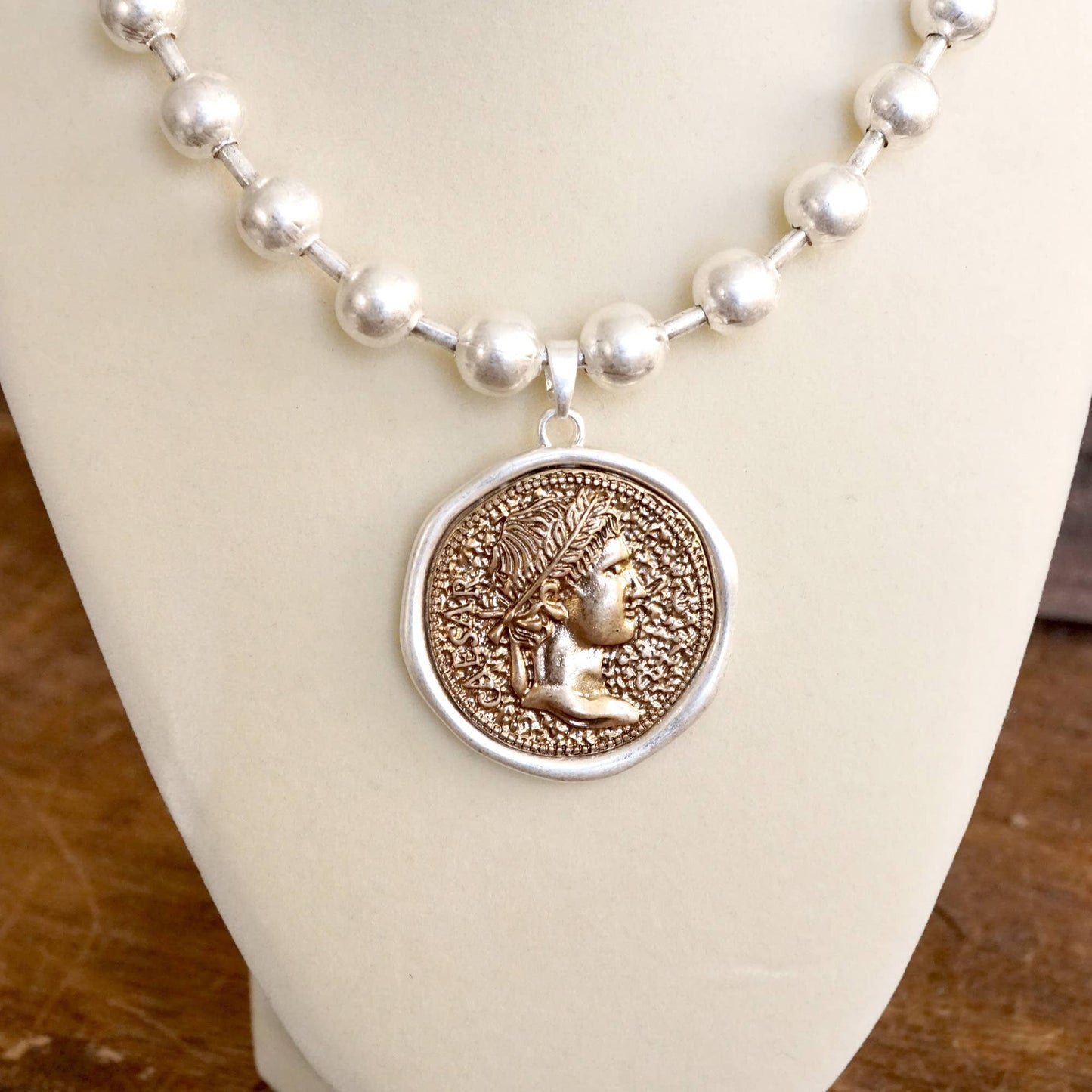 Coin Chunky Ball Chain Statement Necklace – Gold and Silver Tone: Gold