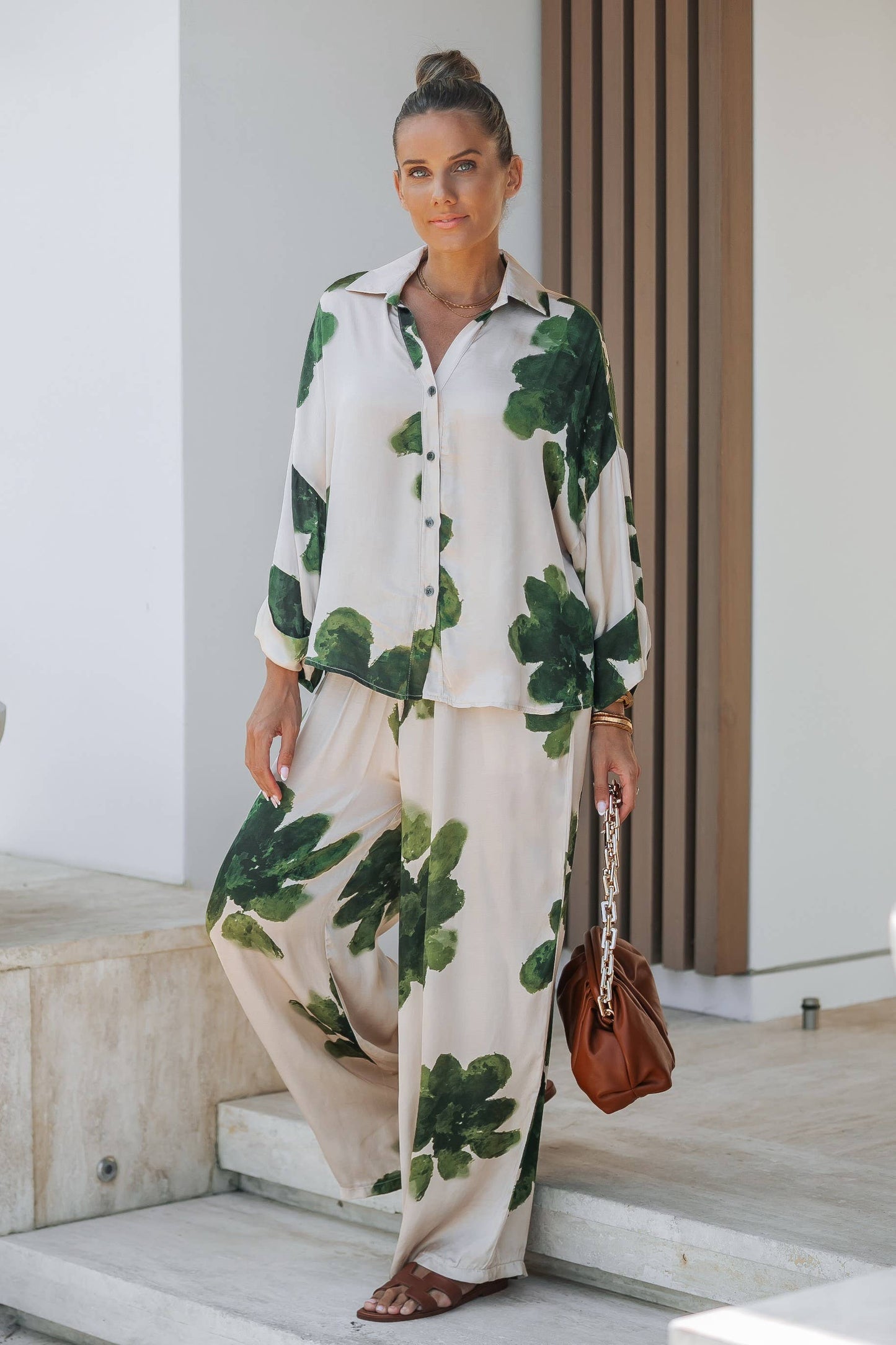 Floral Print Lounge Set: Olive / SM