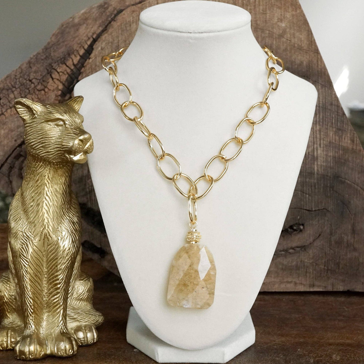 Statement Natural Stone Chain necklace: Red