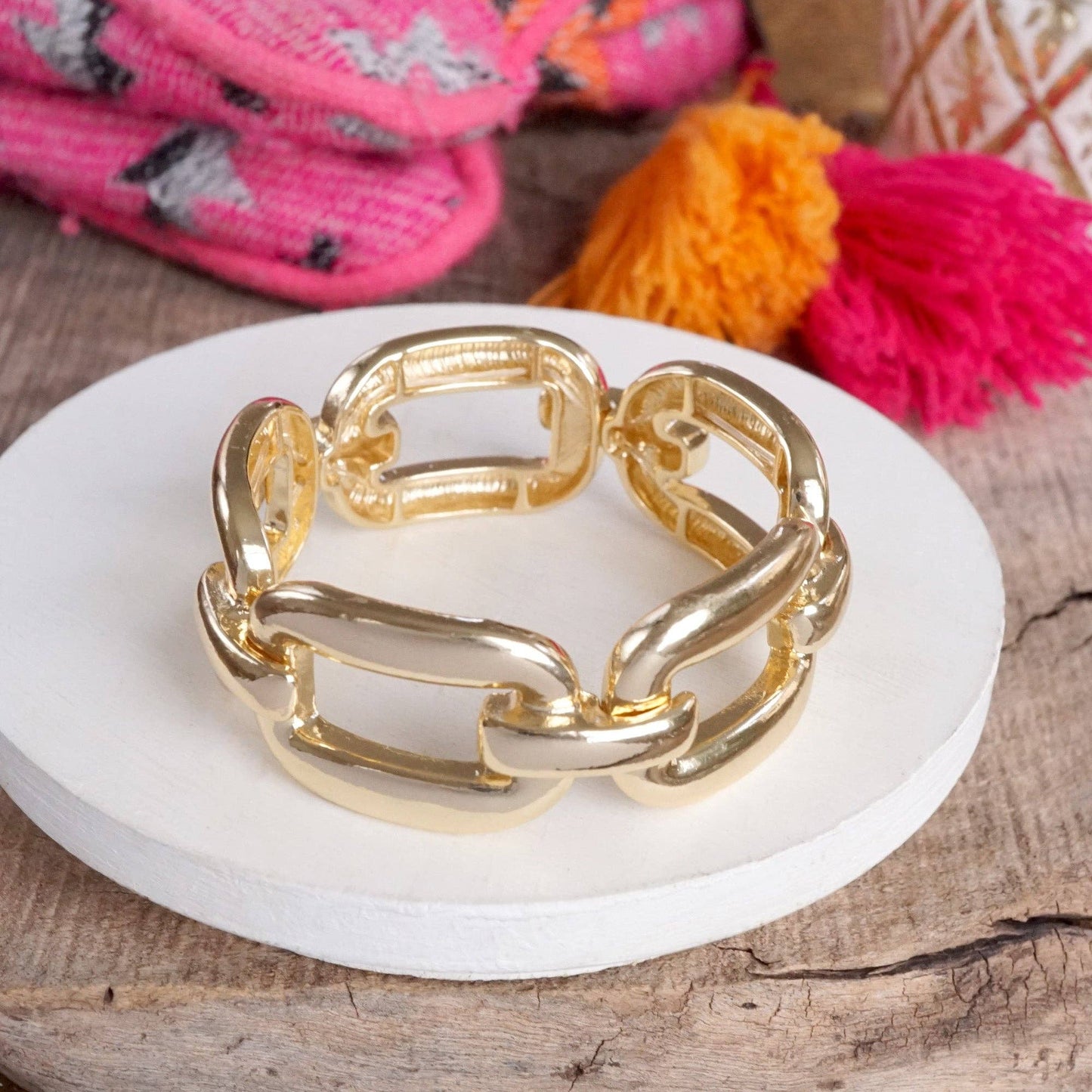 Chunky Chain Statement Stretchy Bangle Bracelet in gold or silver tone: Gold Tone