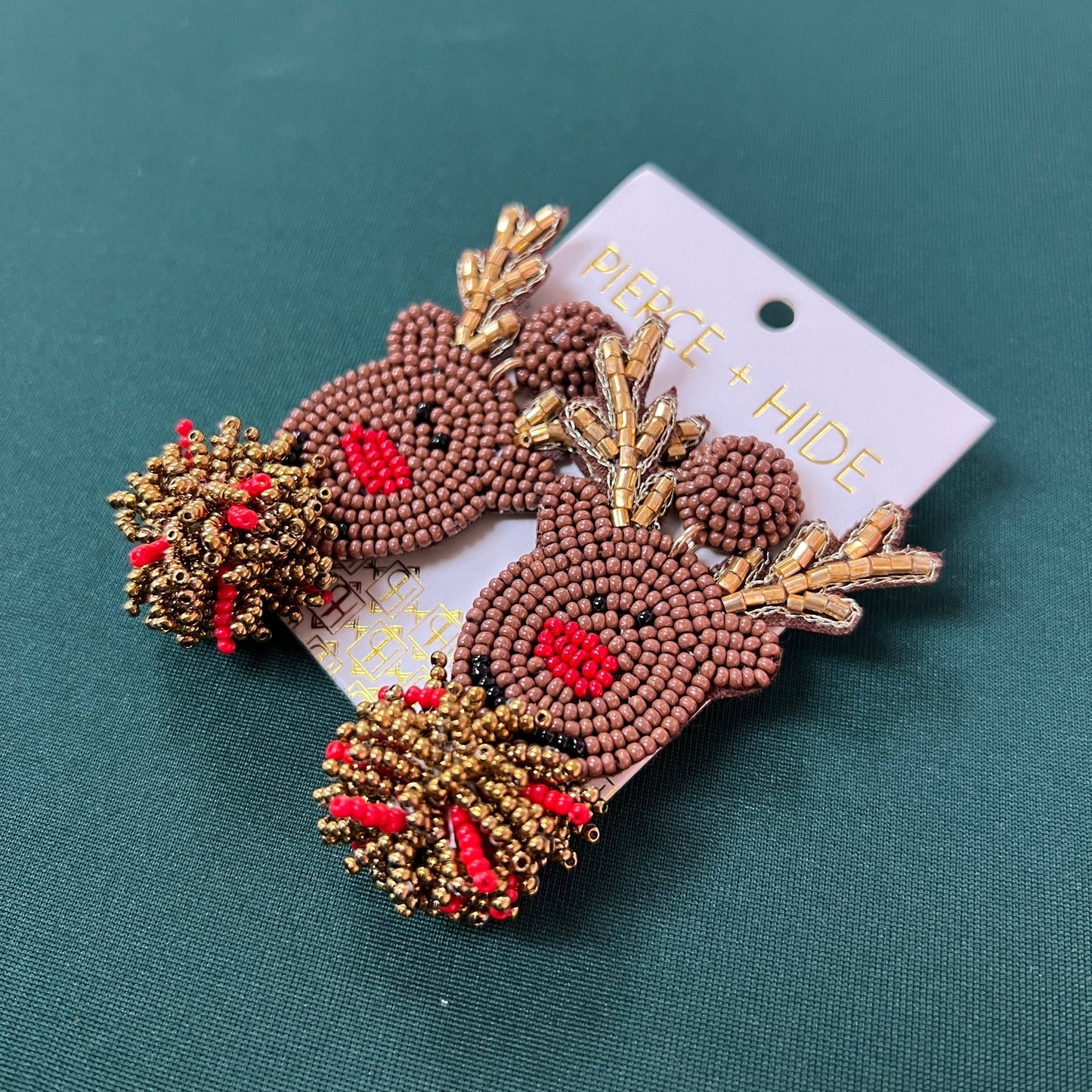 Rudolf Beaded Pom Earrings| Christmas Earrings| Holiday Earrings