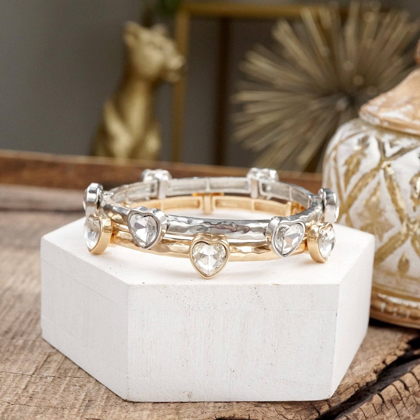 Sparkly clear crystals bangle in Gold Or Silver Tone: Gold Tone