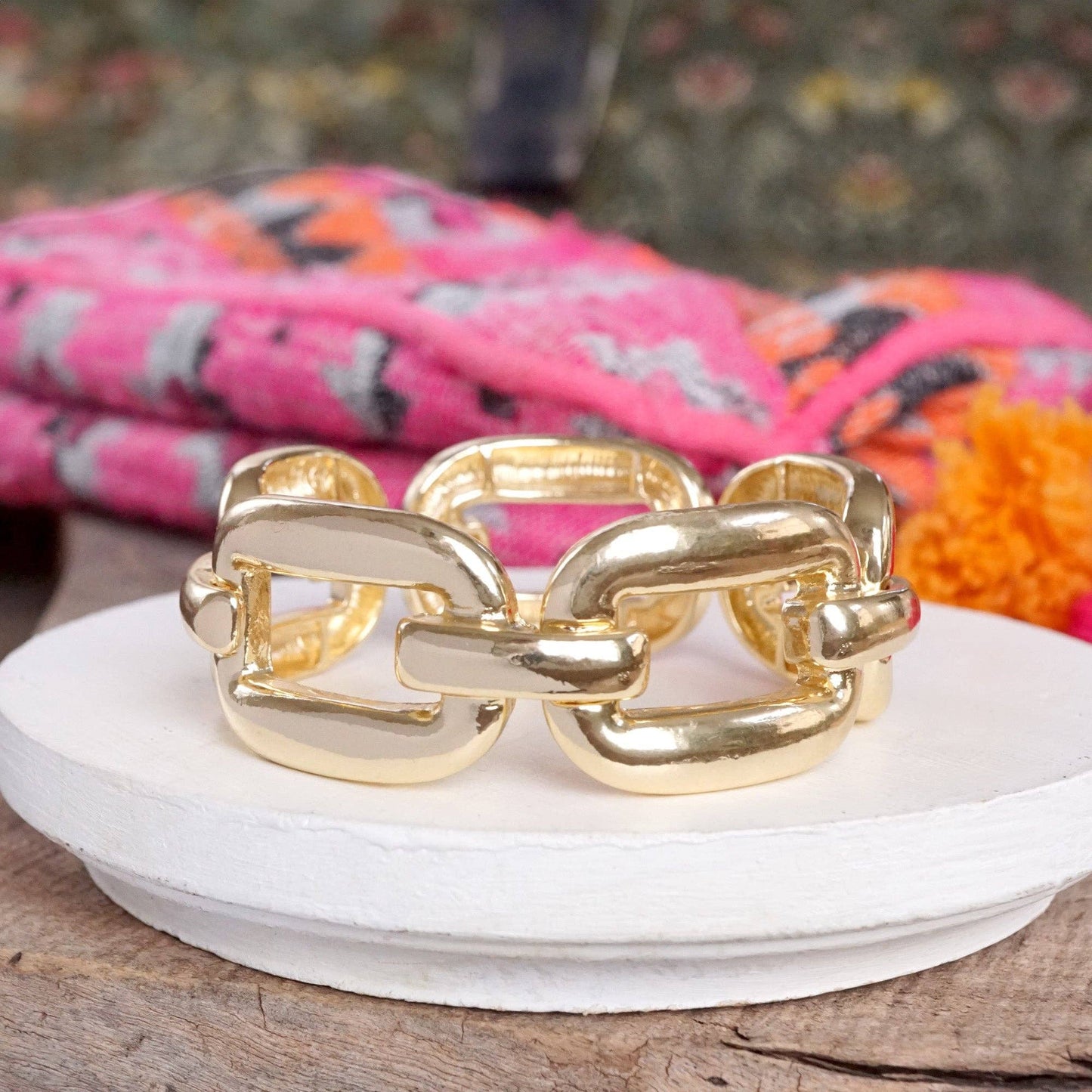 Chunky Chain Statement Stretchy Bangle Bracelet in gold or silver tone: Gold Tone