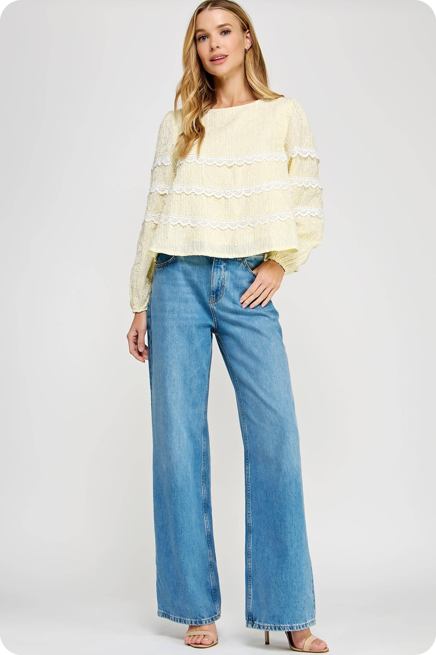 Contrast Lace Trim Detail Top: Muted Lime / S