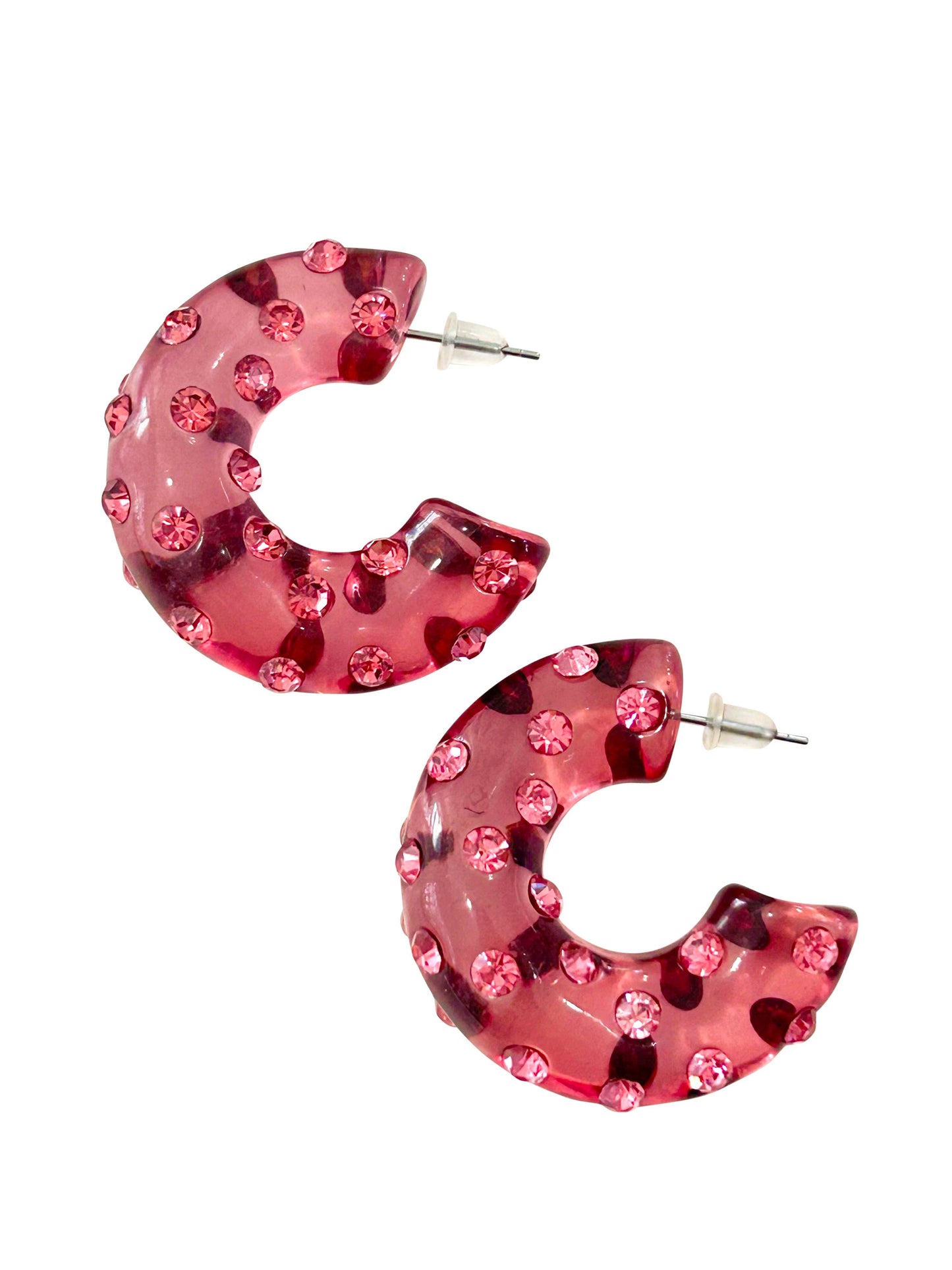 Aiden Gem Hoop Earrings - Hot Pink