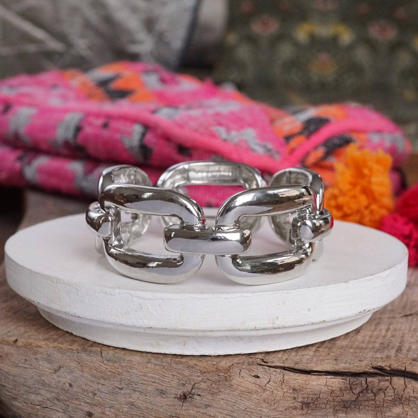 Chunky Chain Statement Stretchy Bangle Bracelet in gold or silver tone: Gold Tone