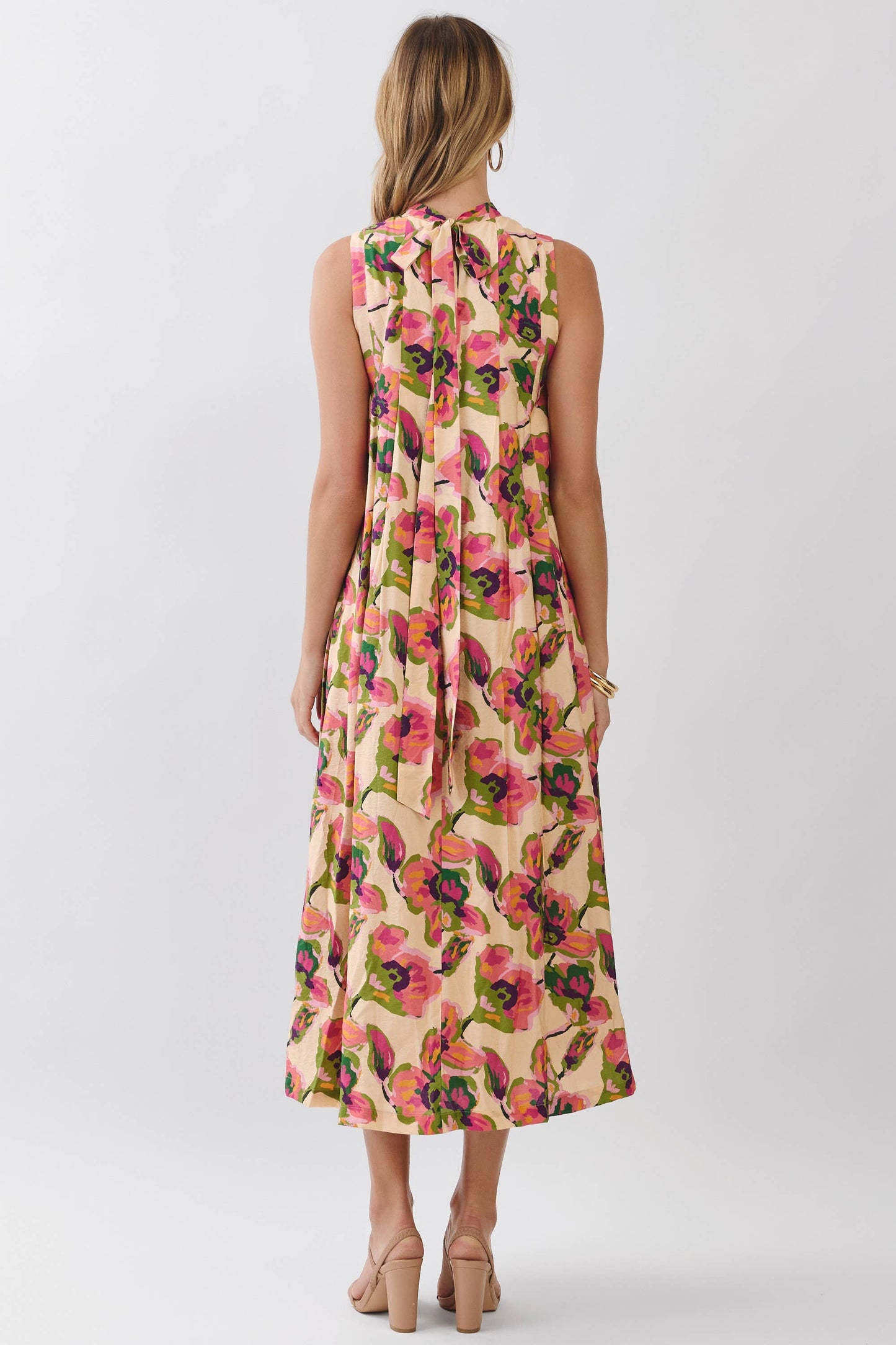 CD07219-Floral Print Sleeveless A Line Maxi Dress: MULTI / S