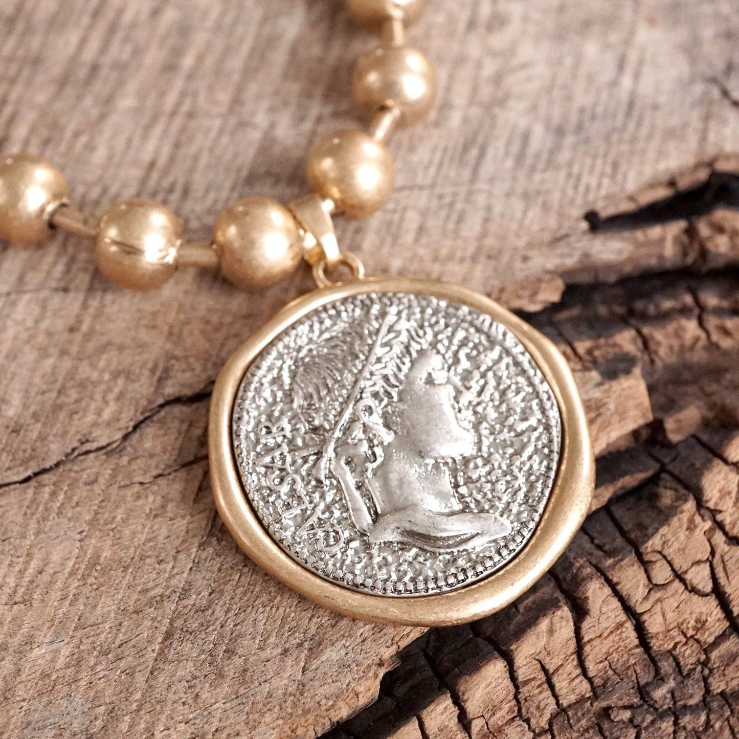 Coin Chunky Ball Chain Statement Necklace – Gold and Silver Tone: Gold