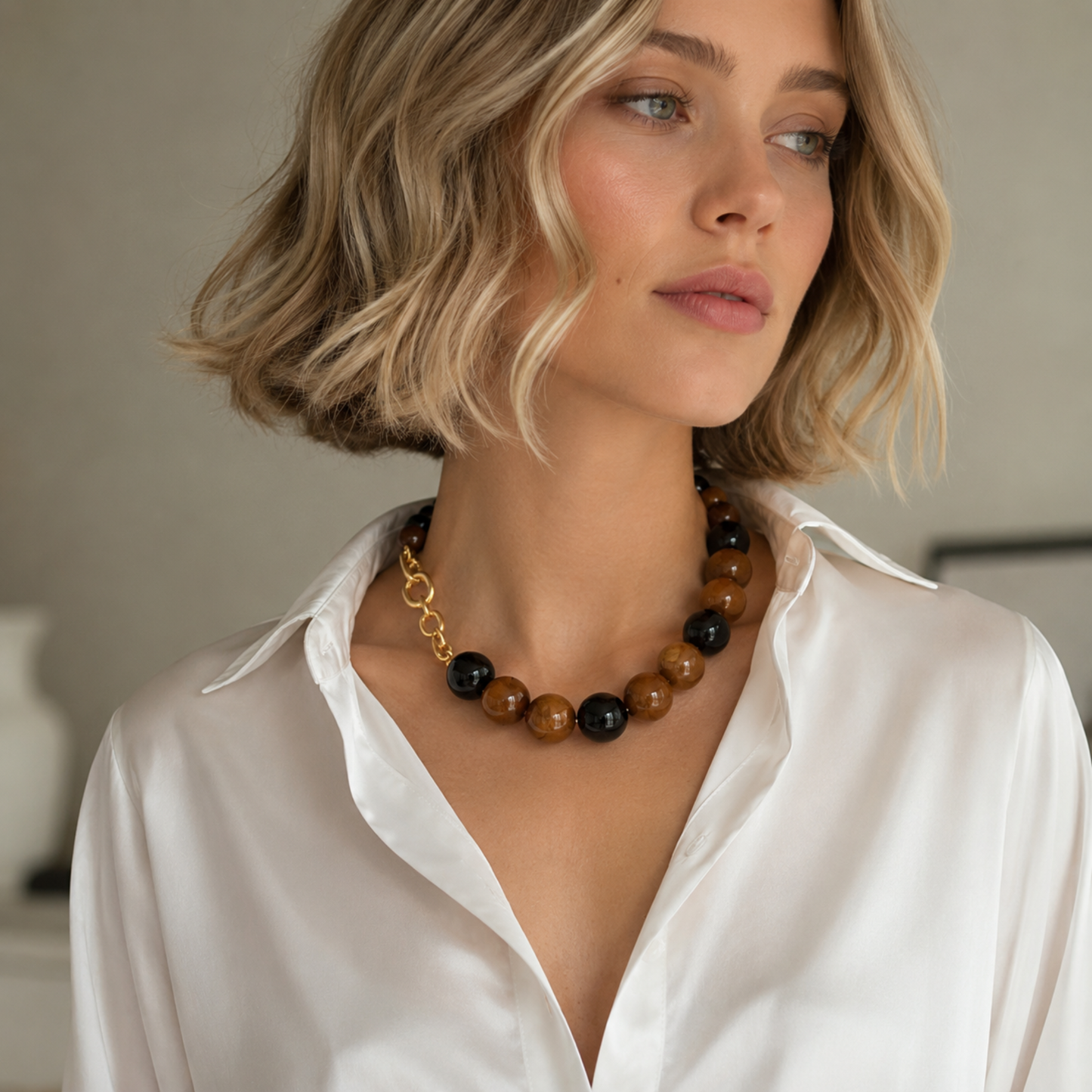 Beaded Color Gumball Statement Necklace: Turquoise Blue