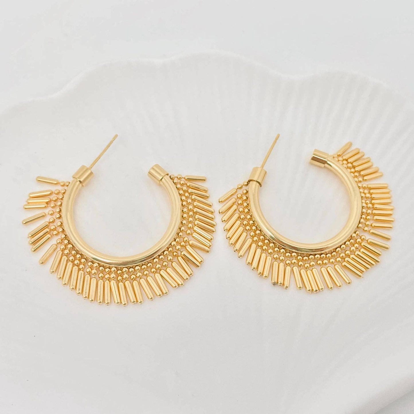 18K Gold-plated C- Shaped Tassel Hoop Earrings