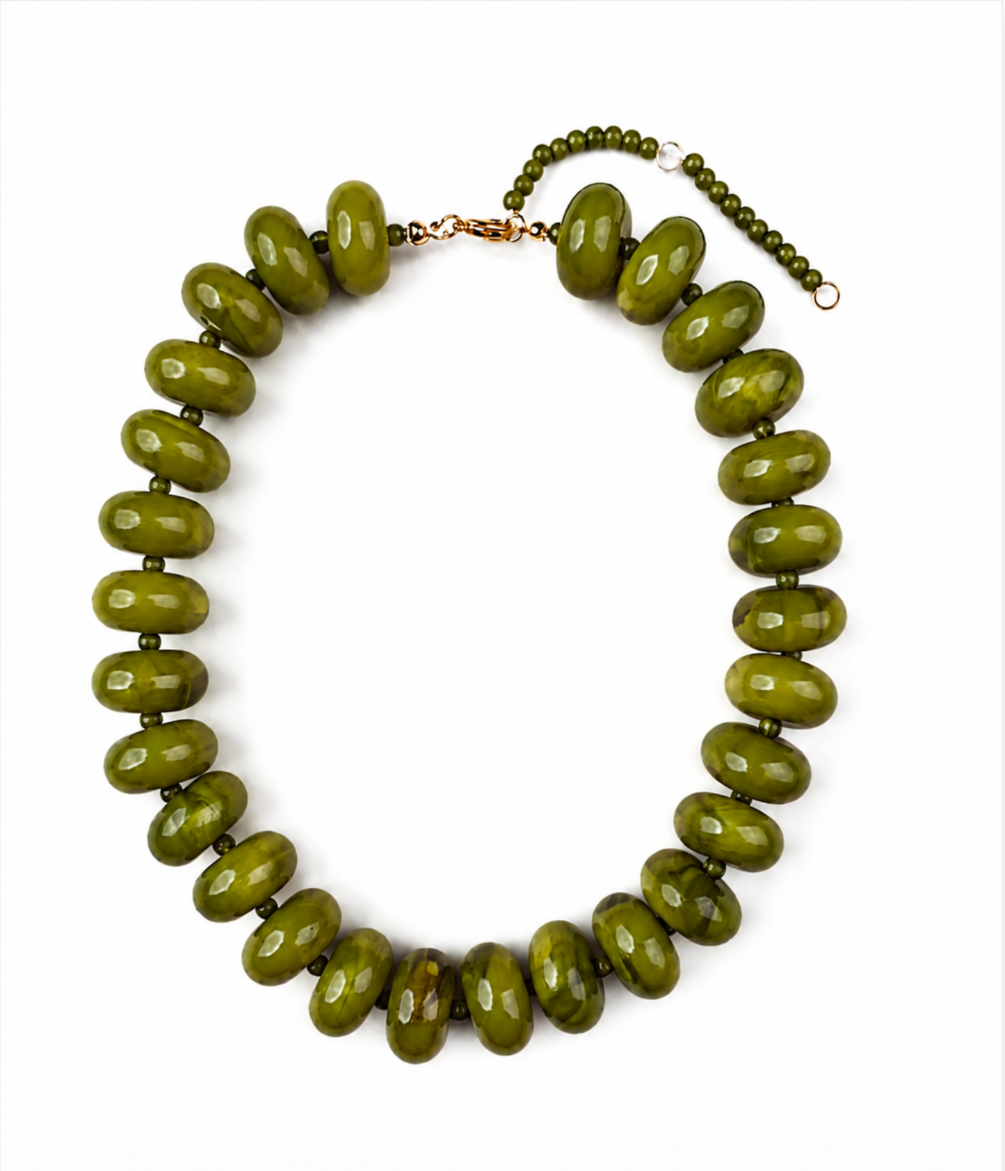 Polished Bead Statement Necklace | Olive Green