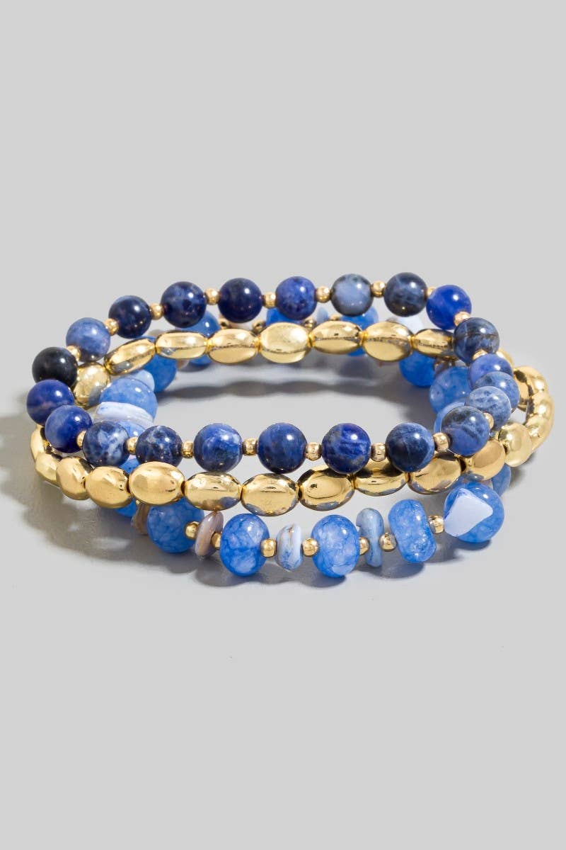 Stone And Metallic Beaded Bracelet Set: WT