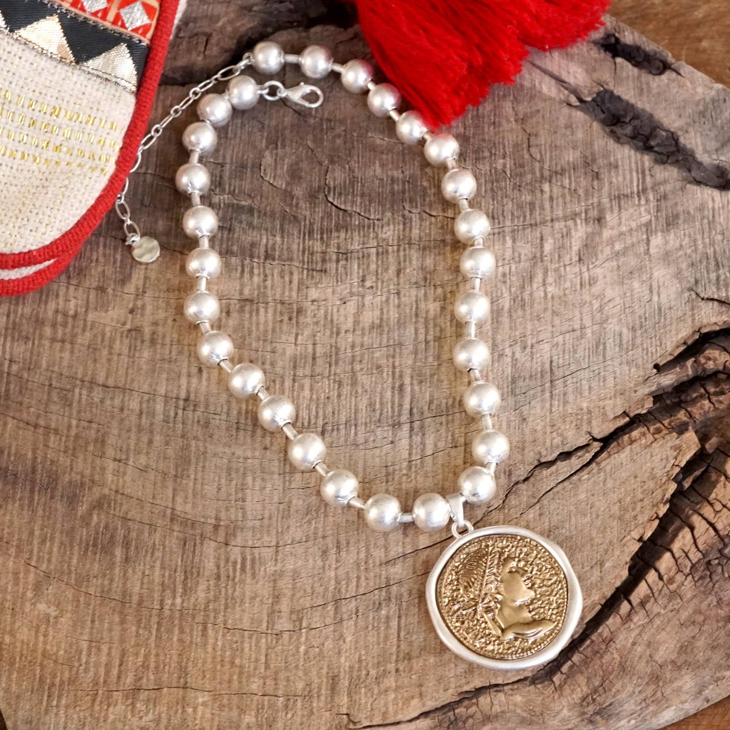 Coin Chunky Ball Chain Statement Necklace – Gold and Silver Tone: Gold