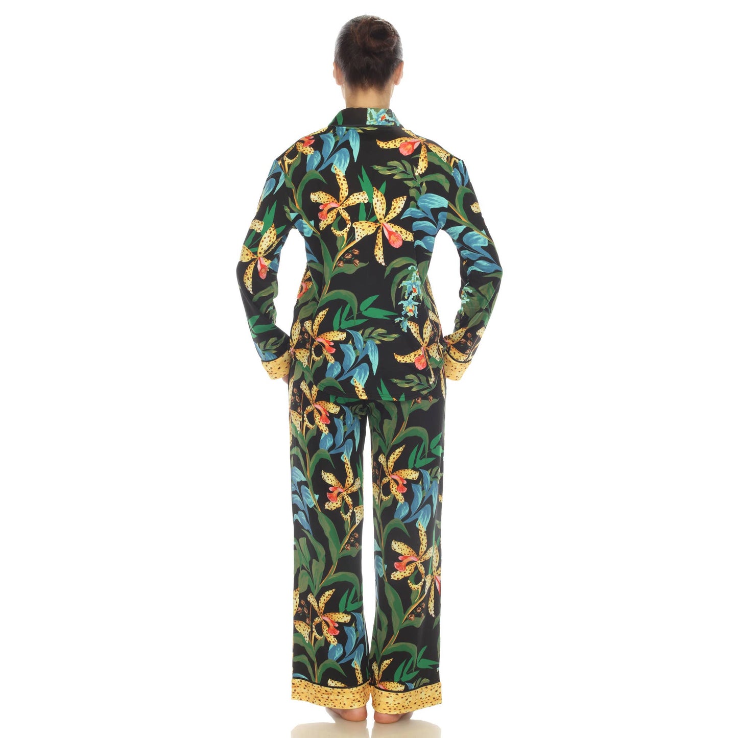 Women's Two Piece Wildflower Print Pajama Set: Navy / M