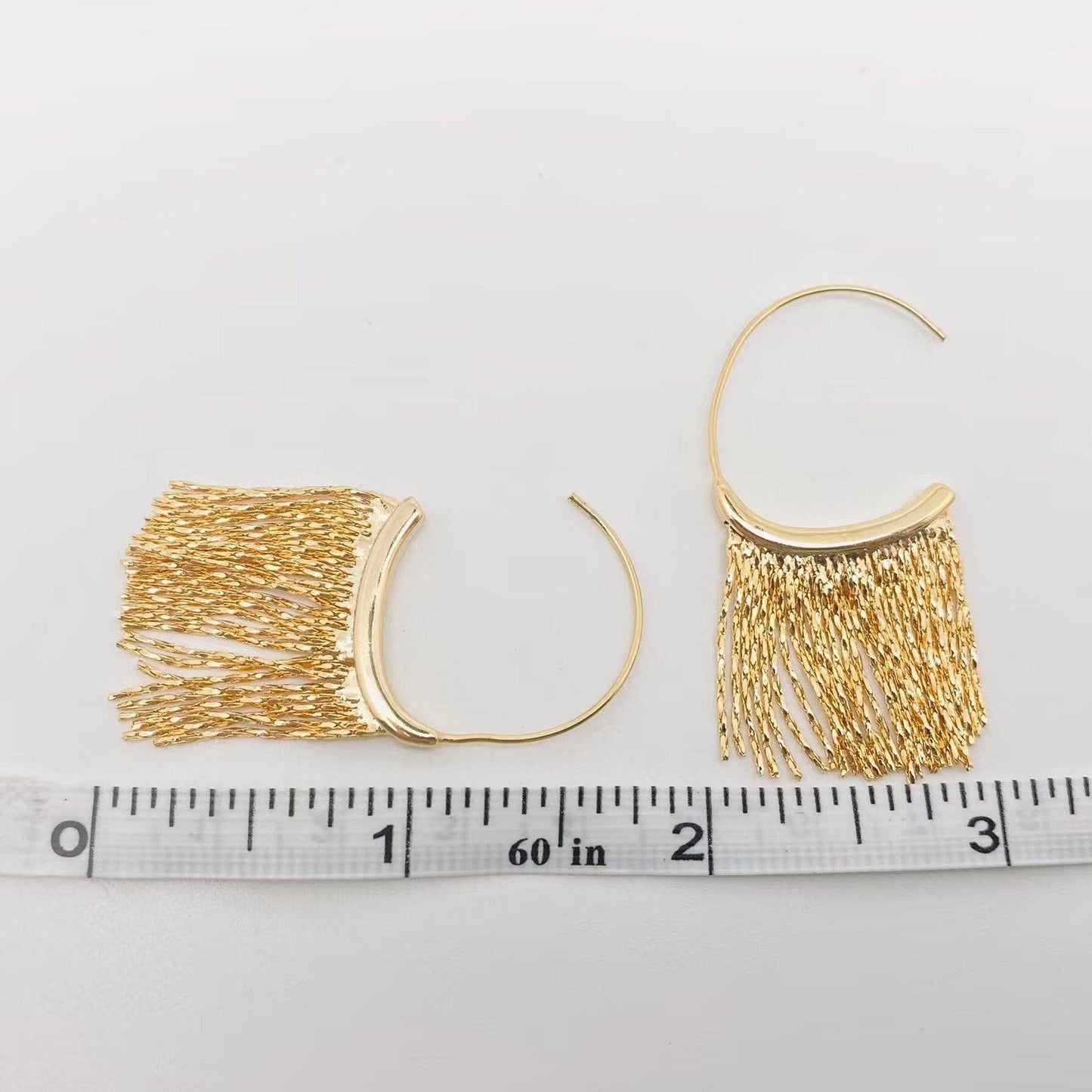 Gold Plated Metal Chain Tassel Hoop Earrings
