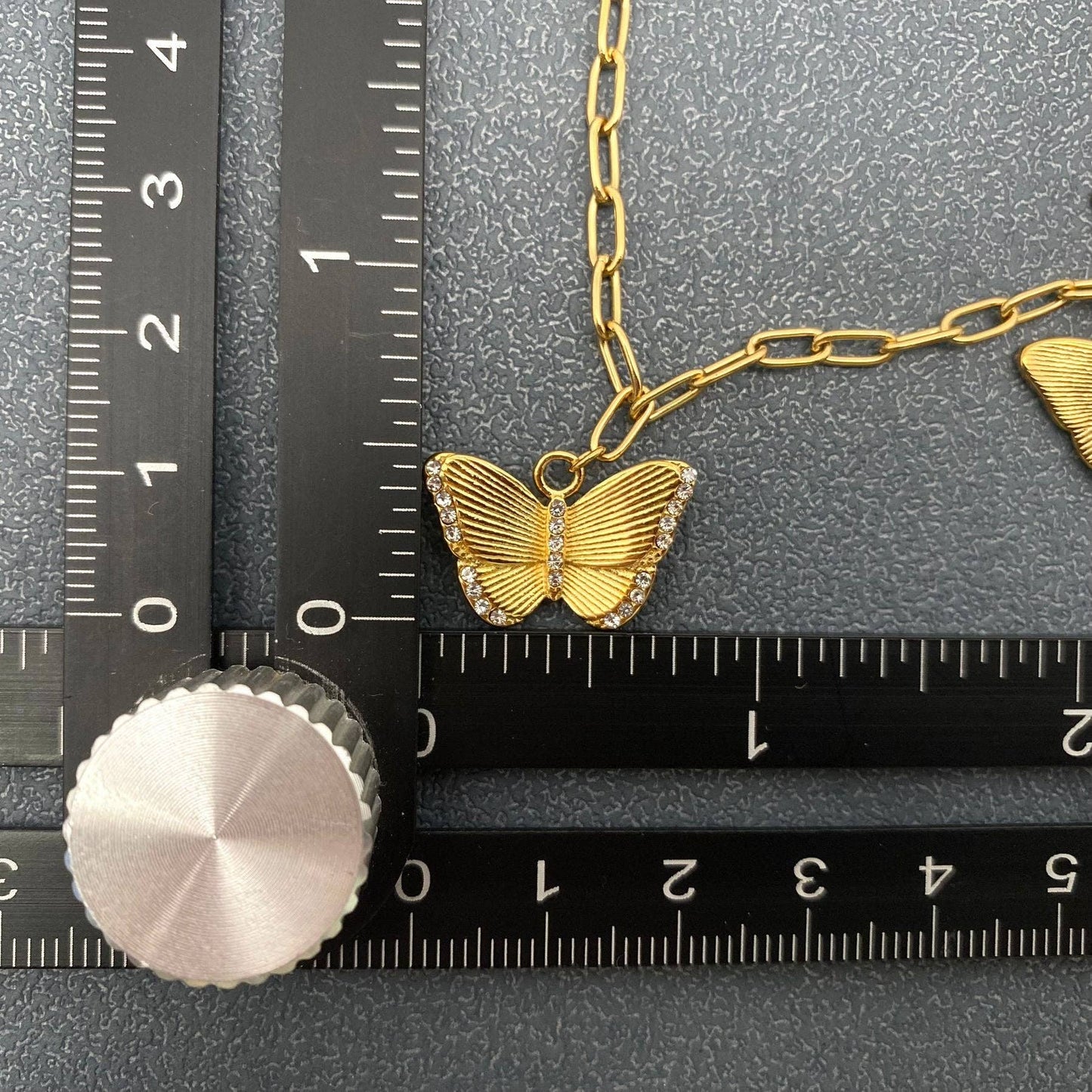 FGS- 3 Butterfly Charm Inlaid CZ 18K Gold Plated SS Necklace