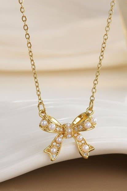 18K STAINLESS STEEL TARNISH FREE BOW NECKLACE | 40NK9492: Gold