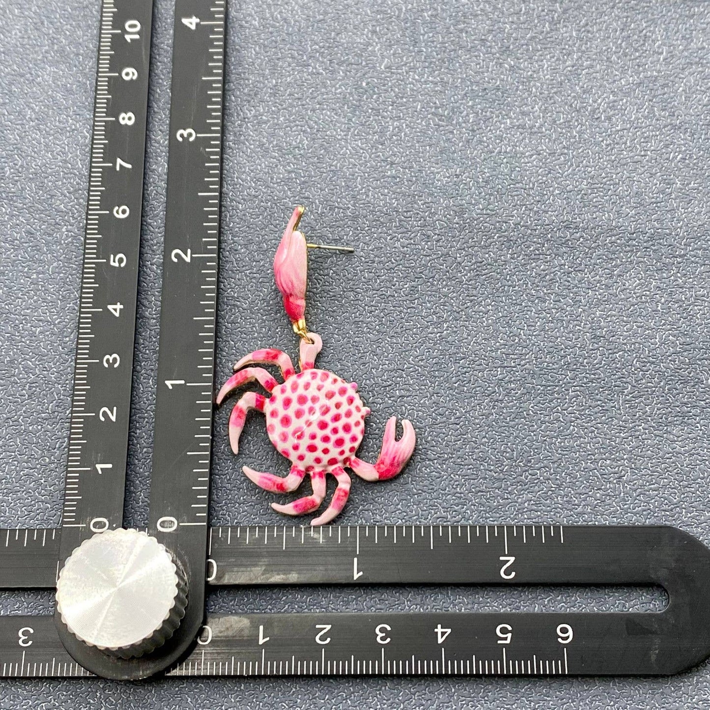 Pink Enamel Crab Charm Post Earrings