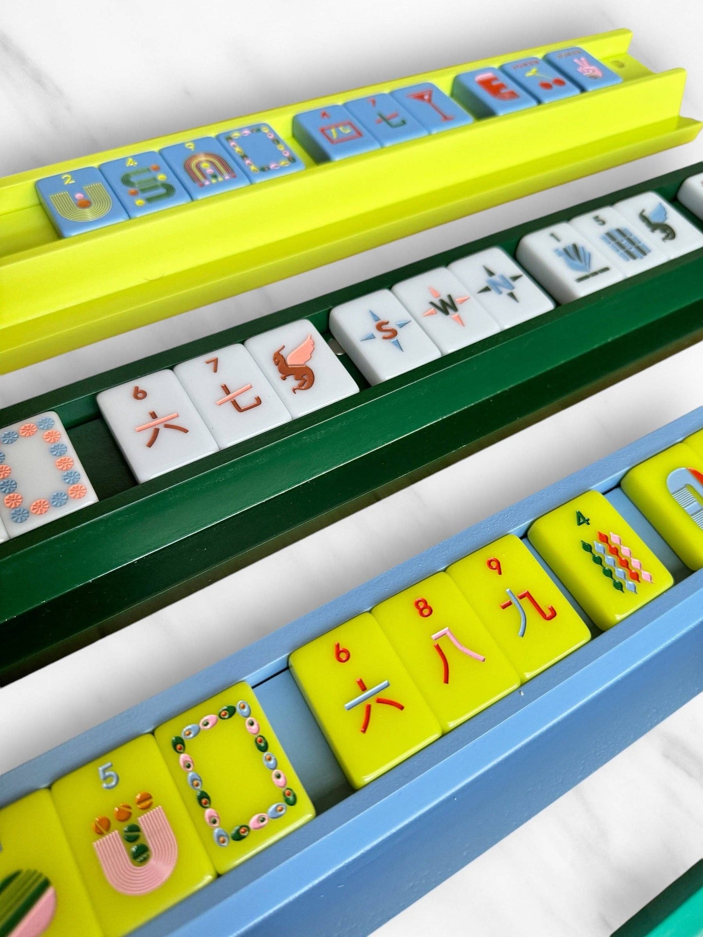 Mahjong Racks & Pushers (Set of 4): Oak