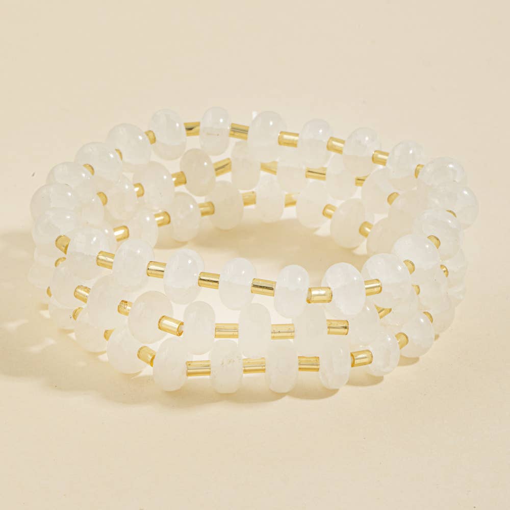 Marbled Stone Stretch Beaded Bracelet: GDBLU