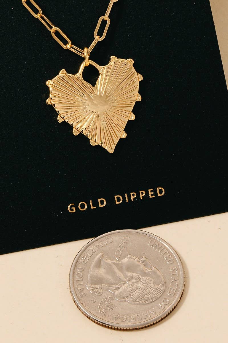 Gold Dipped Shining Heart Pendant Necklace: Gold