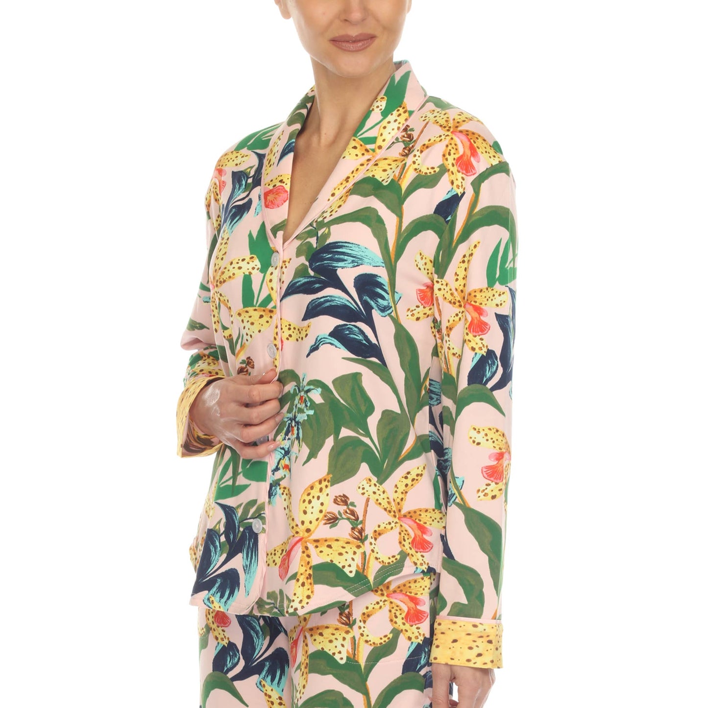 Women's Two Piece Wildflower Print Pajama Set: Navy / M