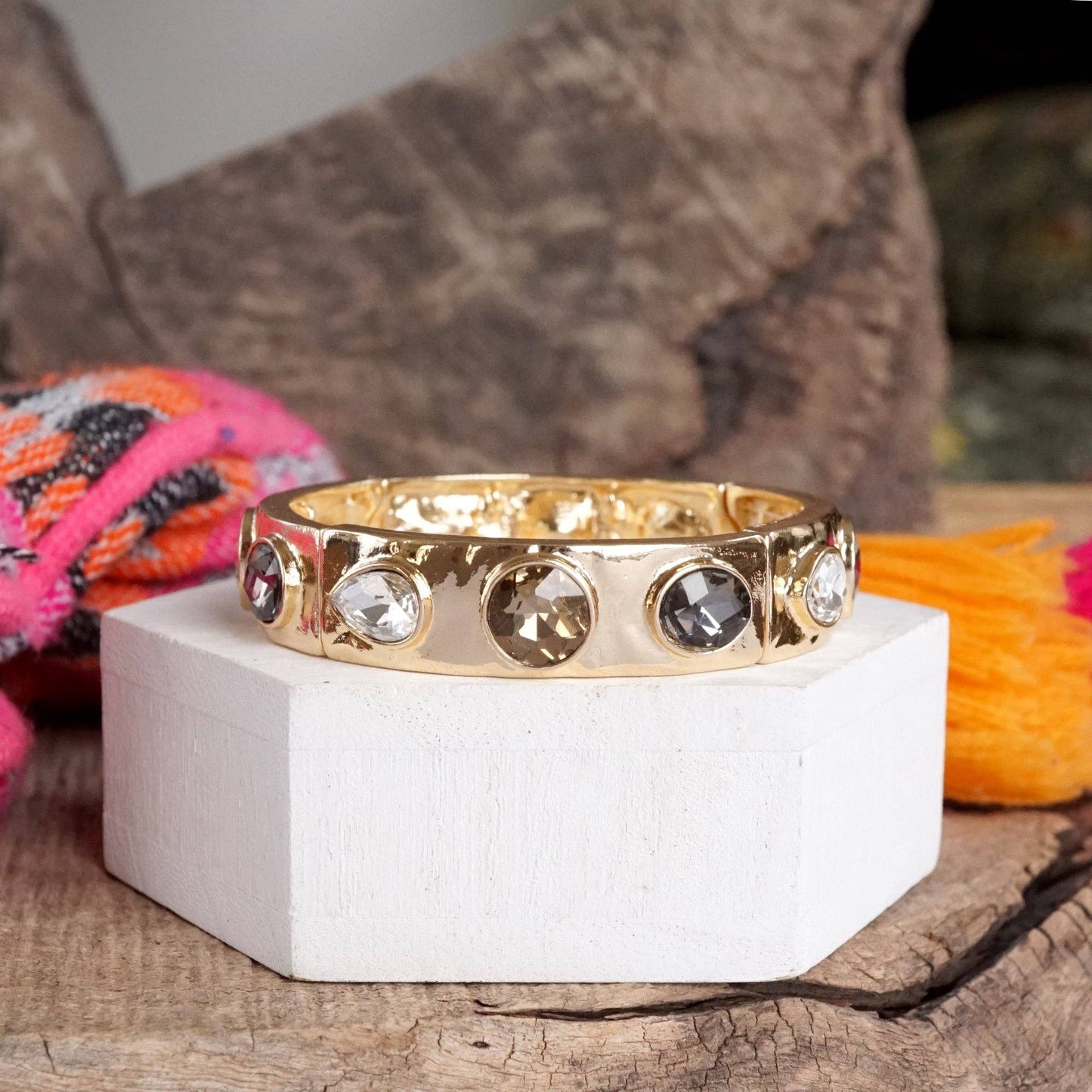 Sparkly Crystal Stretch Bangles – Gold Tone with Color Options: Neutrals