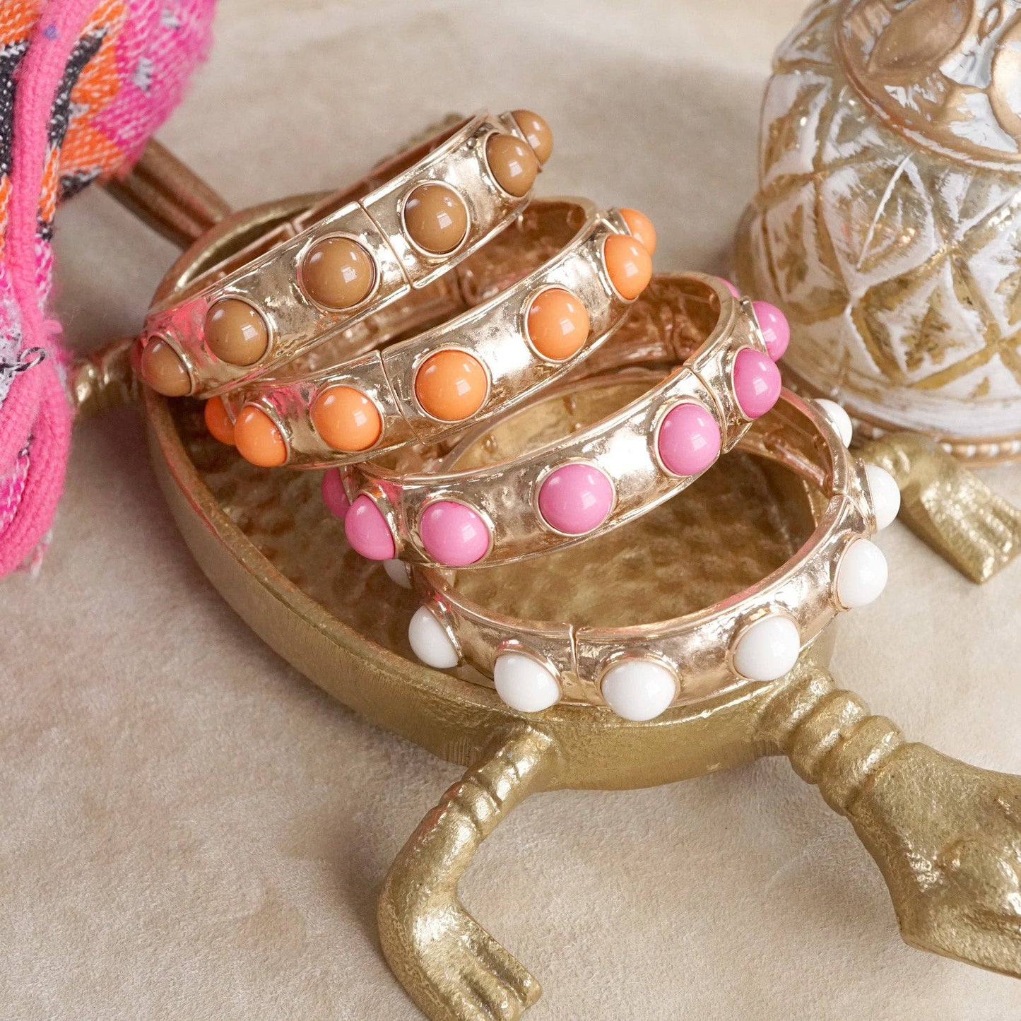 Eternity Statement Bangle Gold Tone Cream Orange Brown Pink Black Turquoise Pearl: Pearl