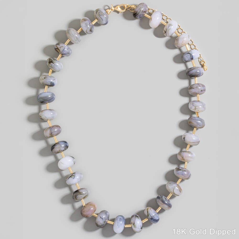 Gold Dipped Bars And Resin Beads Necklace: GDTQS