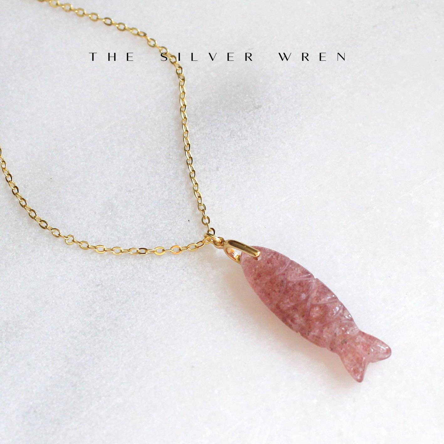 Gemstone Fish Pendant Necklace: Amazonite / 16 inch