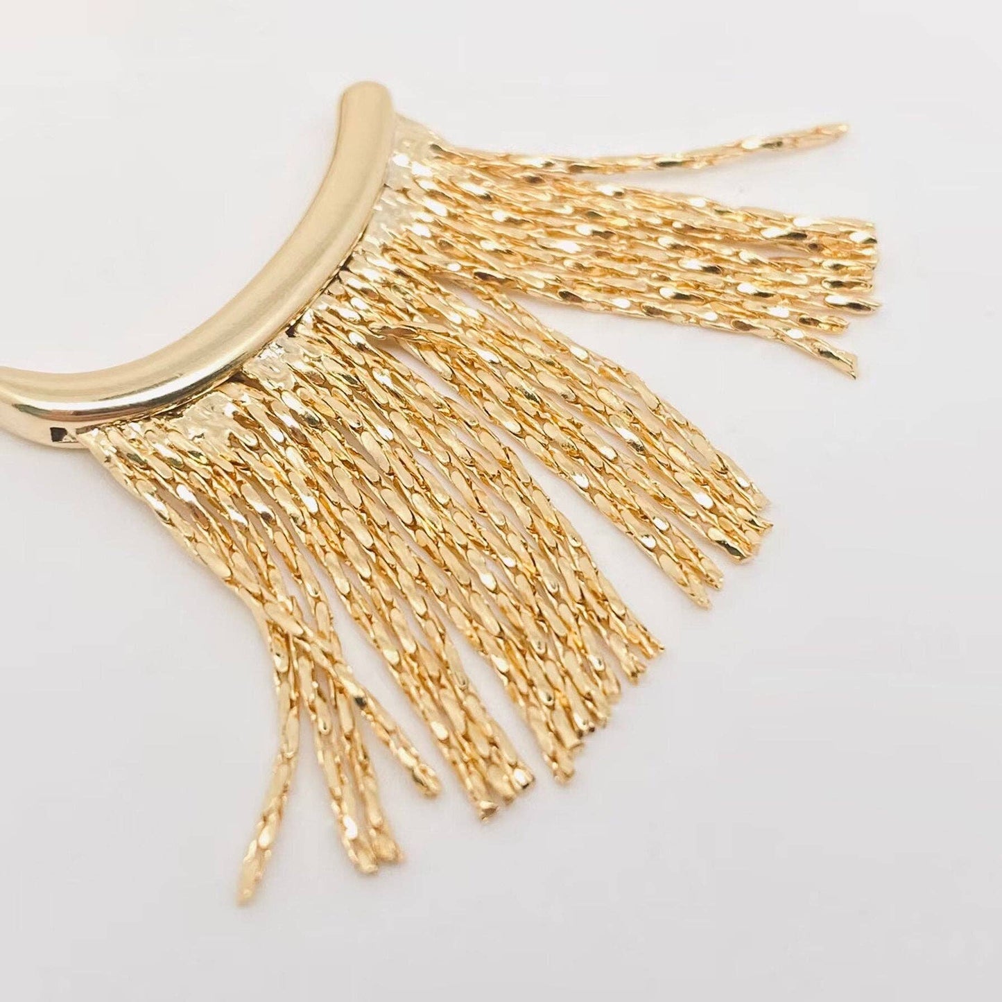Gold Plated Metal Chain Tassel Hoop Earrings